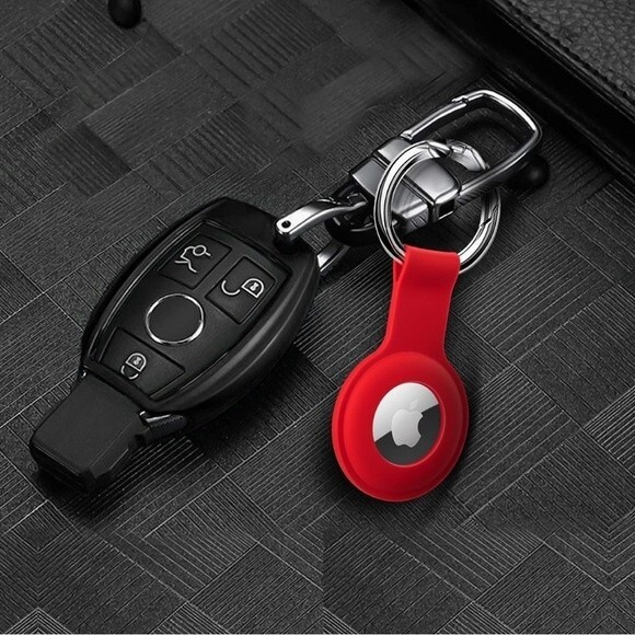 Apple Air Tag Holder Case Cover Red Silicone Sleeve Skin Keychain Ring OrB1 - Picture 6 of 9